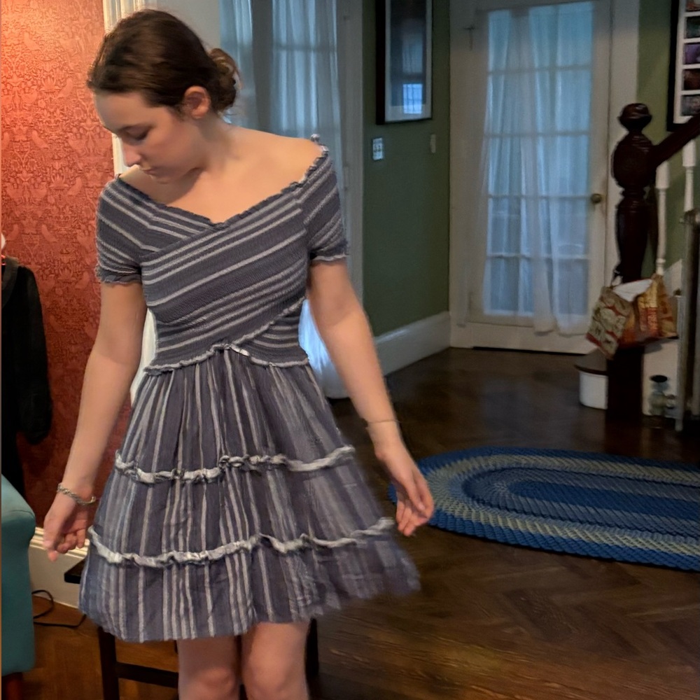 Japna Blue and White Asymmetrical Ruffled Dress